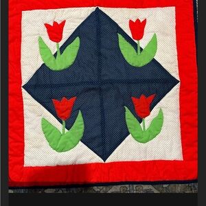 Floral Patchwork Quilt Wall Hanging with Red and Green Tulip Design